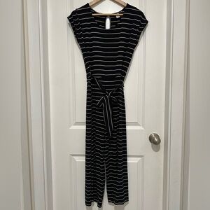 Old Navy Black and White Striped Wide Leg Ankle Length Jumpsuit